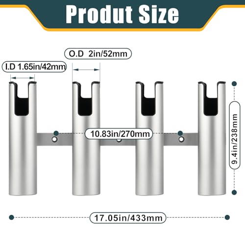 Aluminum Fishing Boat Rod Holder, 3/4 Link Tube Rod Rack, Marine Grade Aluminum Rod Mount for Boats & Yachts, Silver - color: Sliver 4 Tubes Black inner