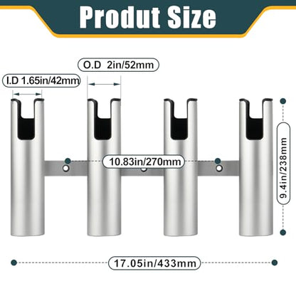 Aluminum Fishing Boat Rod Holder, 3/4 Link Tube Rod Rack, Marine Grade Aluminum Rod Mount for Boats & Yachts, Silver - color: Sliver 4 Tubes Black inner