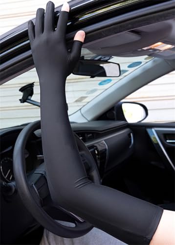 Inf-way UV Protection Armsleeves with Cut Finger Sun Gloves Men Anti-slip Fishing Driving Cycling Sports Cooling Long Sleeves - color: Black