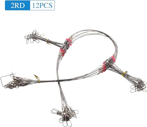 Fishing Leader Saltwater Freshwater,Stainless Steel Fish Rig with Swivel Snap Beads Connector Lure Bait and Hooks Fish Trace Lure Steel Wire Fishing Tackle Kit - color: 2arm 24pack