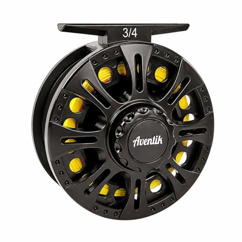 Aventik HVCE Graphite Fly Reel Center Drag System Classic III Graphite Large Arbor Sizes 3/4, 5/6, 7/8 Fly Fishing Reels - size: 3/4, style: With Line