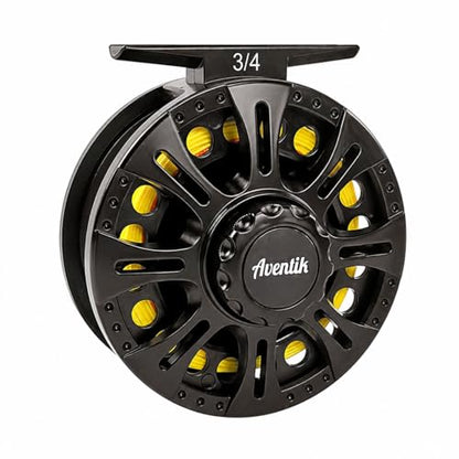 Aventik HVCE Graphite Fly Reel Center Drag System Classic III Graphite Large Arbor Sizes 3/4, 5/6, 7/8 Fly Fishing Reels - size: 3/4, style: With Line