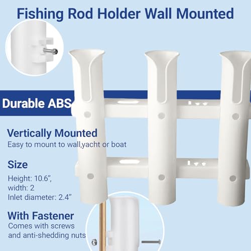 Fishing Rod Holders Wall Mounted 3 Pole Tubes Adjustable Fishing Rod Holder Bracke for Boat Kayak Garage Cooler Trailer Portable with Hardware - color: White-3 Pole