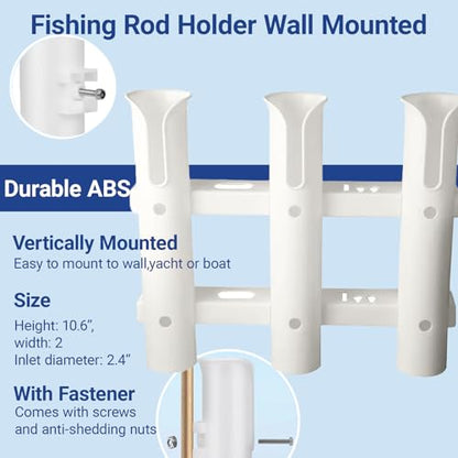 Fishing Rod Holders Wall Mounted 3 Pole Tubes Adjustable Fishing Rod Holder Bracke for Boat Kayak Garage Cooler Trailer Portable with Hardware - color: White-3 Pole