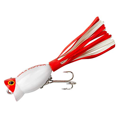 Arbogast Hula Popper Topwater Bass Fishing Lure - color: White/Red Head, size: 2 1/4 in, 5/8 oz