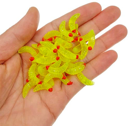 50pcs-1Inch Bass Fishing Worms Lures,Silicone Soft Maggot Baits Bread Worm Fishing Lure,5 Color - color: Yellow