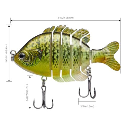BASSDASH SwimPanfish Multi Jointed Panfish Bluegill Swimbaits Hard Topwater Bass Lures Fishing Lure Crank Saltwater 3.5in/0.85oz - color: Green Pumpkinseed