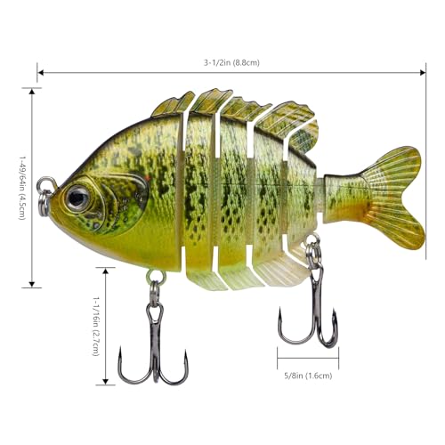 BASSDASH SwimPanfish Multi Jointed Panfish Bluegill Swimbaits Hard Topwater Bass Lures Fishing Lure Crank Saltwater 3.5in/0.85oz - color: Green Pumpkinseed