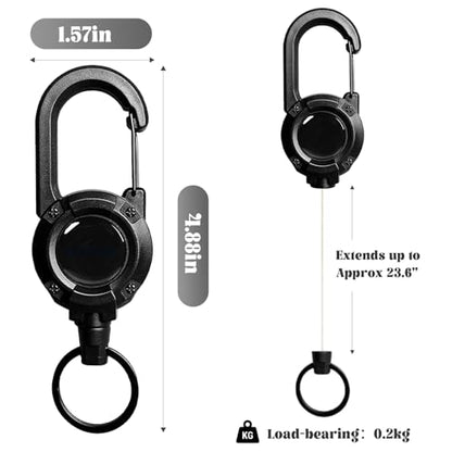 Retractable Keychain 3-Pack Heavy Duty Zinger Retractors 24" Auto-Extend Lanyard for Keys ID Badges & Small Tools Lightweight Gear Keeper for Outdoor & Daily Use (Black)