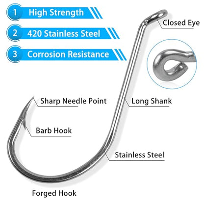 Octopus Beak Hooks, 60pcs/100pcs Stainless Steel Saltwater Fishing Hooks, Suicide Bait Jig, Big Game, Offset Circle Hooks 10 - size: 1/0 - 60pcs