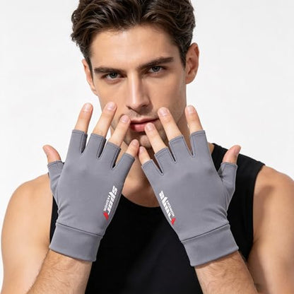 Mealah Lightweight-Fingerless-Gloves for Men - UPF 50+ UV Sun-Protection- Gloves for Fishing Driving Hiking Outdoor - color: Grey