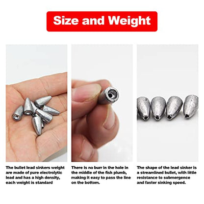 Fishing Weight Sinkers, 50pcs/55pcs Lead Worm Weights Fishing Sinkers for Bass Fishing Texas Rigs(2g/3.5g/5g/7g) - color: 3.5g/0.12oz-50pcs