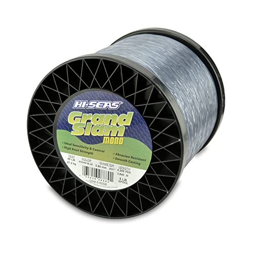 HI-SEAS Grand Slam Monofilament Fishing Line - Strong & Abrasion Resistant in Clear, Pink, Green, Smoke Blue, Fluorescent Yellow Freshwater & Saltwater - 5 lb Spool - color: Smoke Blue, style: 60 Lb Test, 0.80 Mm Dia, 4200 Yd