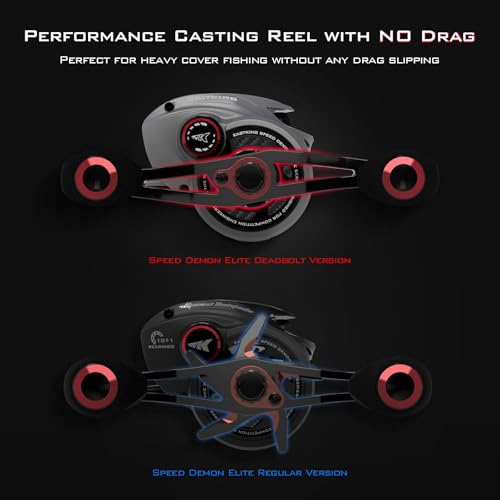 KastKing Speed Demon Elite Fishing Reel, World's Fastest 10.5:1 Gear Ratio/Deadbolt Baitcasting Reel, 10+1 Shielded Stainless Steel BB, CNC Lightweight Aluminum Frame, Available in Skipping Version - color: Deadbolt- No Drag- 7.4:1- Left