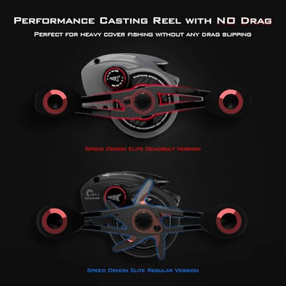 KastKing Speed Demon Elite Fishing Reel, World's Fastest 10.5:1 Gear Ratio/Deadbolt Baitcasting Reel, 10+1 Shielded Stainless Steel BB, CNC Lightweight Aluminum Frame, Available in Skipping Version - color: Deadbolt- No Drag- 7.4:1- Left