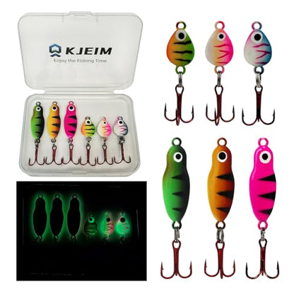 Ice Fishing Jigs Luminous Ice Fishing Lures Glowing Jig Gear Winter Fishing Jigging for Crappie Pike Panfish Walleye Perch Bluegill 6pcs/20pcs - color: A-6PCS