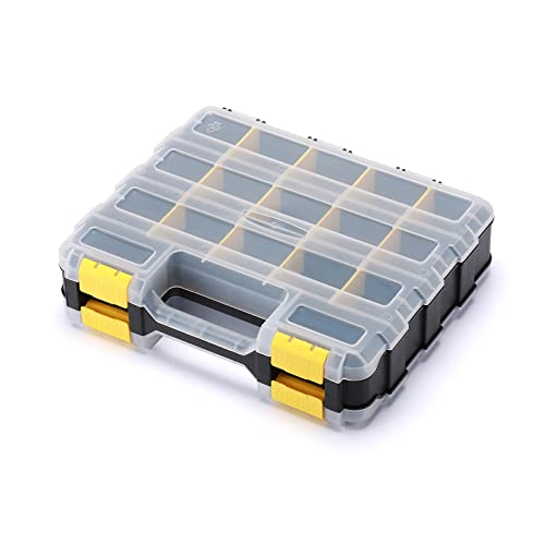 MIXPOWER 34-Compartment Double Sided Organizer with Impact Resistant Polymer and Customizable Removable Plastic Dividers, storage and carry, Black/Yellow - size: 12.5-inch-Yellow