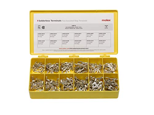 Molex 194130110 Solderless Terminals Kit, Non-Insulated Terminals, 180 Piece Kit, Made in America