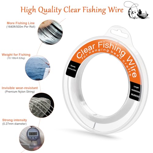 Clear Fishing Line Wire 755 ft, Invisible Monofilament Fishing Line Wire, Nylon String for Hanging Balloons Garland Crafts Picture Decorations, Clear String Threads Cords WUINOID - style: 0.27mm/1640ft
