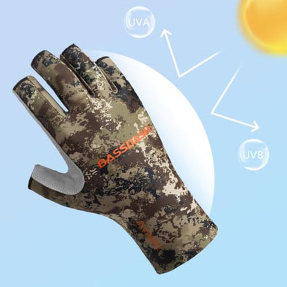 Bassdash ALTIMATE UPF 50+ Sun Protection Fingerless Fishing Gloves Men - color: Grunge Camo, size: X-Large
