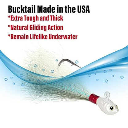 Dr.Fish 3 Pack Bucktail Jig Lure Hair Jig Saltwater Freshwater Lures Surf Fishing Bass Flounder Striper Bluefish Halibut Redfish - color: White (Pack of 3), size: 6 oz