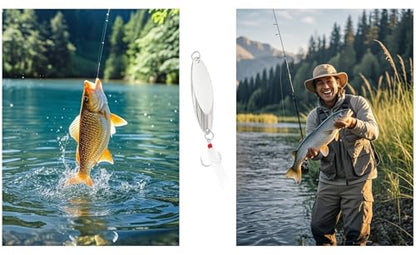 Fishing Spoons Fishing Lures Hard Metal Spinner Baits Reflective Casting Spoon Treble Hooks Jigs for Freshwater Saltwater，5 PCS with Box - color: Silver, size: 3/8oz