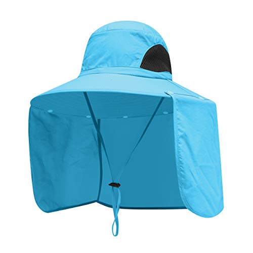 Sun Blocker Hats Outdoor Sun Protection Fishing Cap with Neck Flap Large Brim Outdoor Hat - color: Blue