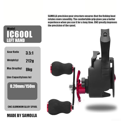 Ice Fishing Reel With 13 Magnets And 3 51 Gear Ratio, Featuring Magnetic Adjustment For Smooth Slow Descent And Funnel Shaped Design For Line Protection Against Wear(left hand)
