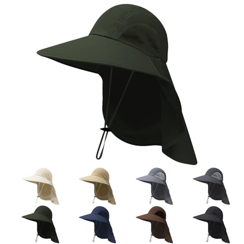 NPQQUAN Sun Hats for Men Women with Neck Flap UPF 50+ UV Protection Wide Brim Bucket Hat Safari Hiking Fishing Hats - color: (Green)