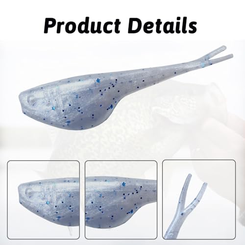Split-Tail Crappie Lures - 24pcs Soft Plastic Lures for Bluegill, Panfish, Trout, Bass - color: White