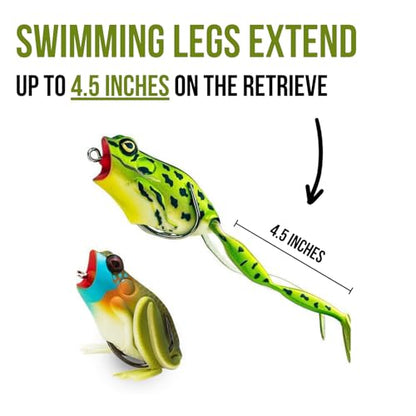 Lunkerhunt Frog Fishing Lure for Bass Fishing | Popping Frog Lure 1/4 oz | Topwater Fishing Bait with Weedless Hooks, Hollow Body, Trout Pike Lures - color: Green Tea, size: 2.25 inch