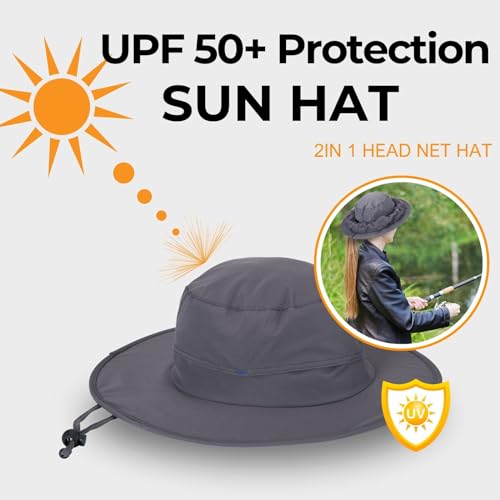 Flammi Mosquito Net Hat Safari Hat UPF 50+ Sun Protection Boonie Hats for Men with Neck Flap Fishing Hiking Hat for Men/Women - color: Navy Blue
