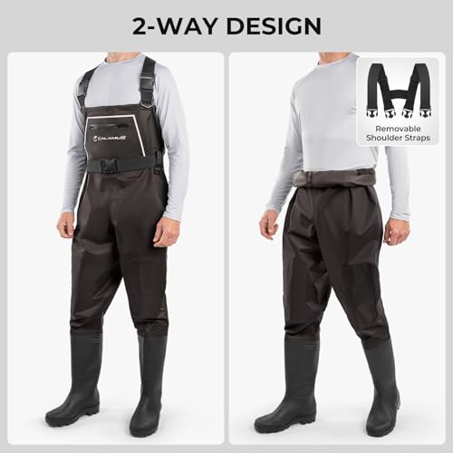 Calamus WaveWalker Fishing Waders for Men & Women, 100% Waterproof PVC Waders with Slip-Resistant Boots, Tear-Resistant Nylon - color: Brown, size: 11