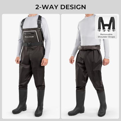 Calamus WaveWalker Fishing Waders for Men & Women, 100% Waterproof PVC Waders with Slip-Resistant Boots, Tear-Resistant Nylon - color: Brown, size: 11