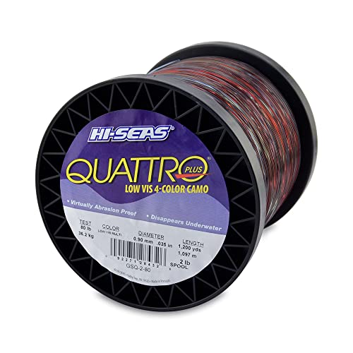 HI-SEAS Quattro Monofilament Fishing Line - Low-vis 4 Color Camo, Strong & Durable Performance Saltwater Main Line - style: 80 Lb Test, 0.90 Mm Dia, 1200 Yd