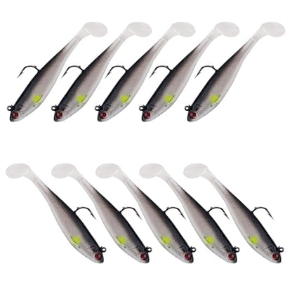 Fishing Bait Paddle Tail Swimbaits 10pcs FS/RE-13 | Soft Plastic,with Jig Heads,Bass Lures,for Freshwater Saltwater,Fishing Trout,Crappie Lures - color: Black, size: 0.46oz