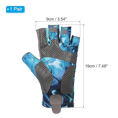 Fishing Gloves, 1 Pair Breathable Fingerless Sun Protection Gloves for Men Women Kayaking Rowing Cycling Hiking, Blue (M Size)