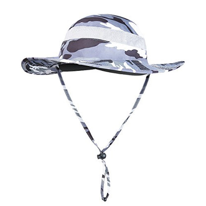 YR.Lover Outdoor UV Sun Protection Wide Brim Fishing Cap with Removable Flap - color: Gray Camouflage2