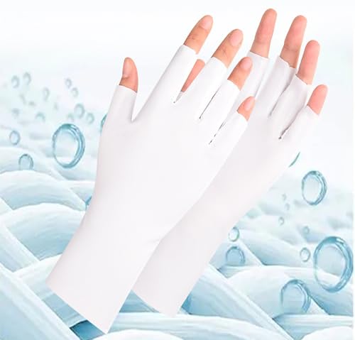 Utaly Women Sunblock Fingerless Gloves Non-Slip UV Protection Driving Riding Summer Outdoor Gloves for Women Girls - color: White
