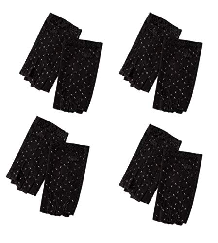 Gongxue 4 Pairs Women Sunscreen Fingerless Gloves UV Protection Driving Riding Fishing Cotton Mittens - color: Black