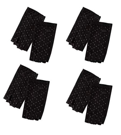 Gongxue 4 Pairs Women Sunscreen Fingerless Gloves UV Protection Driving Riding Fishing Cotton Mittens - color: Black