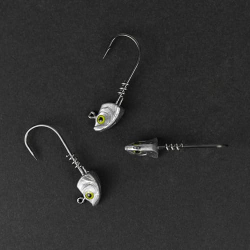 15-Pack Screw Lock Swimbait Jig Heads – 3D Chartreuse Eyes 1/8 3/16 1/4 3/8 1/2 oz, 3/0 & 4/0 Fishing Hooks - color: Raw, size: 1/4oz - 15Pack