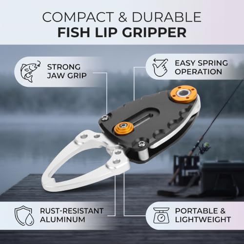 Fish Lip Gripper with Locking Jaw, Aluminum Alloy Fish Gripper Tool for Bass Walleye Trout Safe Catch and Release Fishing Gear for Anglers
