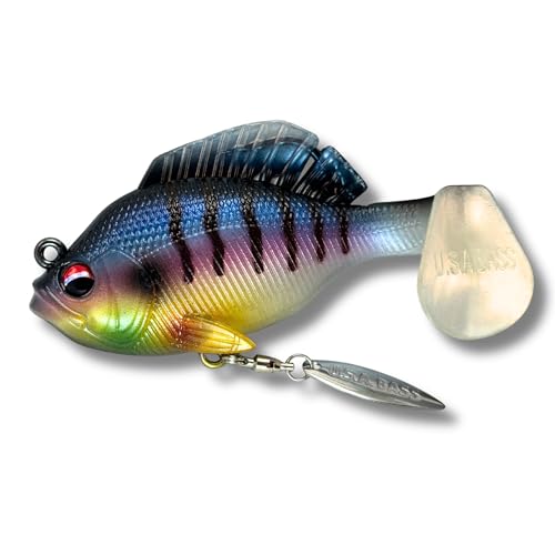 USA Bass Tackle - Hand Poured Underspin Gill - Weedless Gilly Paddletail Sleeper Swimbait with Bass-Tech Soft Plastic & Owner Mega Jig Hook Largemouth Smallmouth Spotted Bass - color: Special Gill, size: 3/8