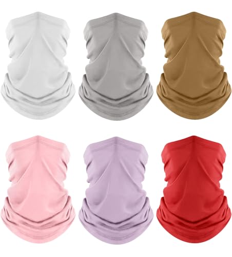 Fuinloth Neck Gaiter, 6 Pack Cooling UV Protection Bandana Face Mask Gator | Breathable Sweat Wicking, UPF 50, Sun Wind Dust Shield, Quick Dry & Washable, 95% Polyester 5% Spandex - color: White+light Gray+sand+light Pink+lavender+red