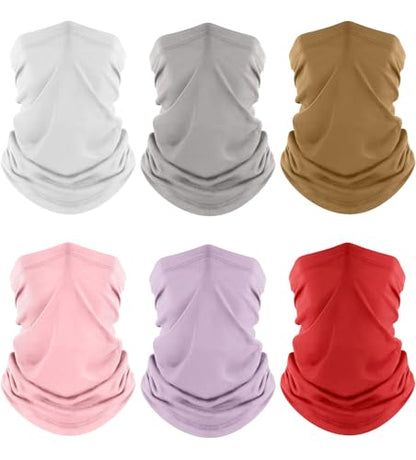 Fuinloth Neck Gaiter, 6 Pack Cooling UV Protection Bandana Face Mask Gator | Breathable Sweat Wicking, UPF 50, Sun Wind Dust Shield, Quick Dry & Washable, 95% Polyester 5% Spandex - color: White+light Gray+sand+light Pink+lavender+red