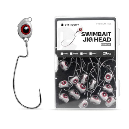 OJY&DOIIIY Fish Eye Swimbait Jig Heads, 12/20 Pack Weighted Hooks for Texas Rig or Ned Rig Fishing 1/8 3/16 1/4 3/8 oz - style: 1/2oz, 4/0, 20 Pack
