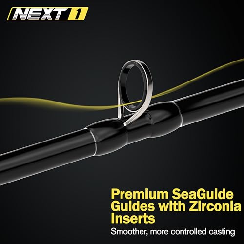 Next 1 Freshwater Bass Fishing Rod, Casting, Graphite Blank | 6 Casting Rod Models: For Topwater, Jig, Frog & Crankbait, 8-30 lb, 1/8-1.5 oz, 20/30-Ton Graphite, SeaGuide Zirconia Guides - color: Black, size: 7'4" MH, FAST