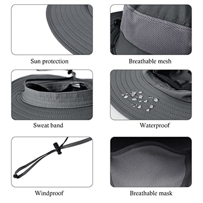 3 Pack Mens Outdoor Wide Brim Fishing Hat,UPF 50+ Sun Protection Cap with Face Neck Flap for Hiking & Garden - color: 3 Pack-dark Grey