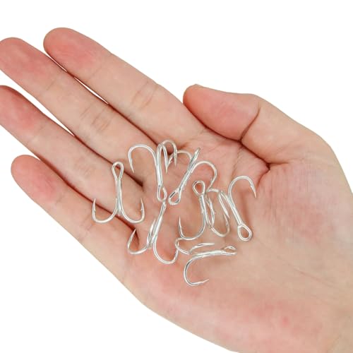 Treble Fishing Hooks 3X Strong 50PCS Triple Hooks Sharp Barbed Round Bend for Freshwater Saltwater Lures Fish - color: White, size: 10# 50pcs